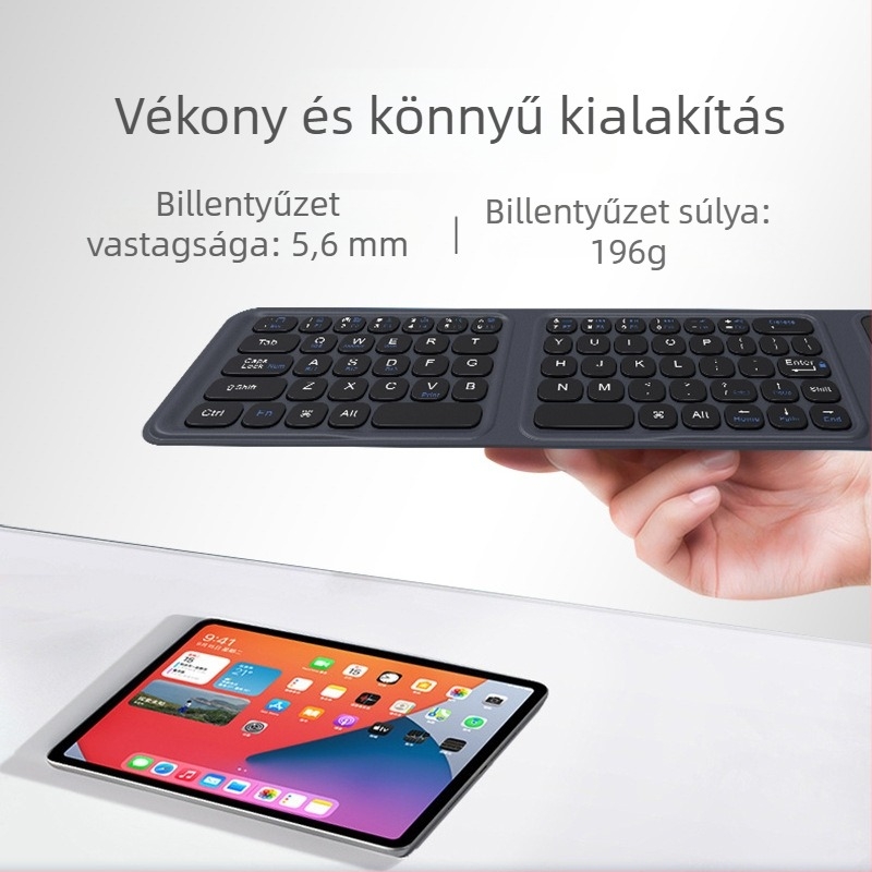 Vezeték nélküli összecsukható Bluetooth billentyűzet iPadhez, táblagépekhez, Android telefonokhoz és számítógépekre – vékony, hordozható, ergonómikus