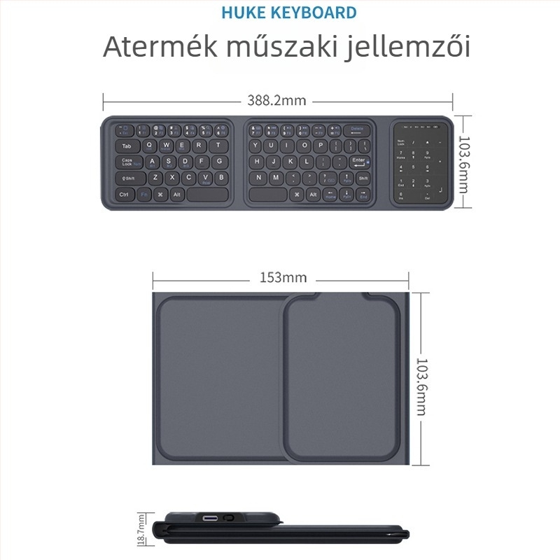 Vezeték nélküli összecsukható Bluetooth billentyűzet iPadhez, táblagépekhez, Android telefonokhoz és számítógépekre – vékony, hordozható, ergonómikus