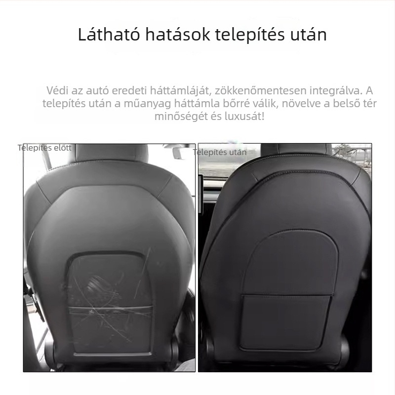 Hátsó ülés anti-kopás párna Tesla Model Y/3 — egész évben használható, ultrafin bőr, szivacs töltet, egyszínű minta, logó nyomtatás