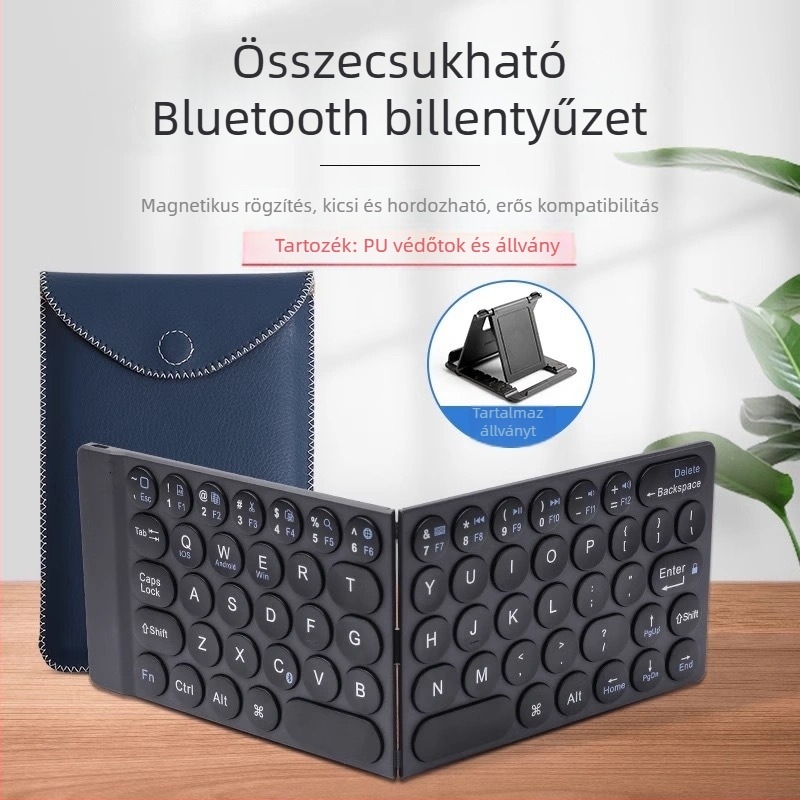 Bluetooth összecsukható billentyűzet, hordozható és könnyű, mágneses összecsukható kialakítás, Type-C csatlakozás, körülbelül 150 g, kompatibilis három operációs rendszerrel