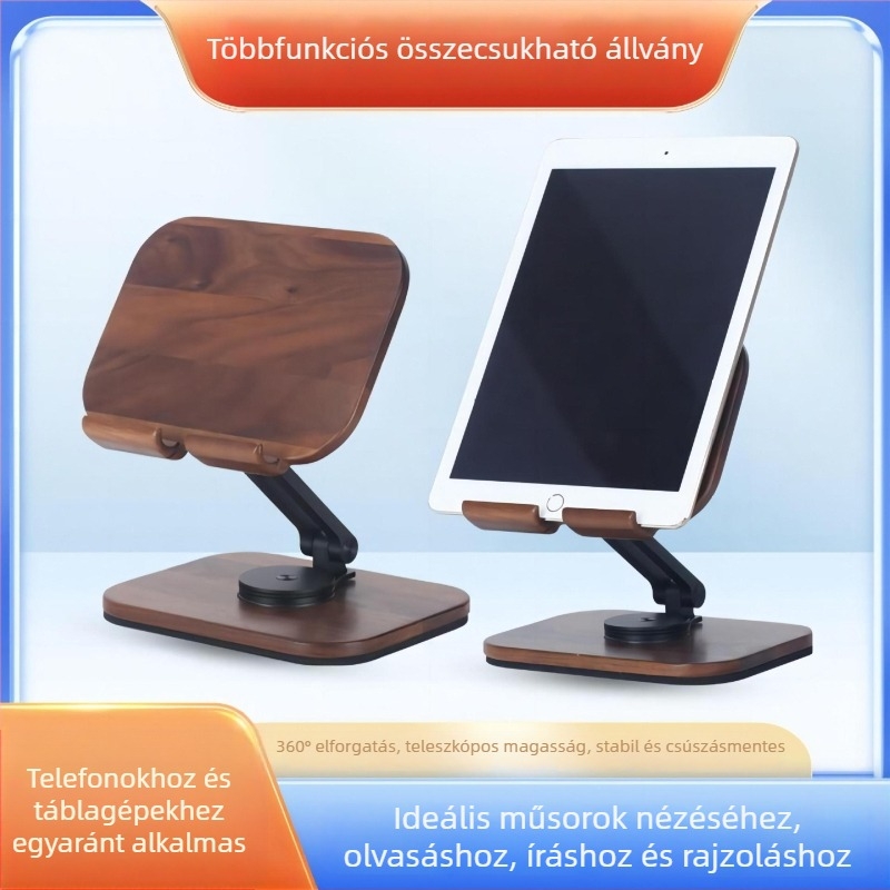 Összecsukható asztali tartó tabletához és telefonhoz, 360°-os forgás, hordozható, rezgéscsillapító