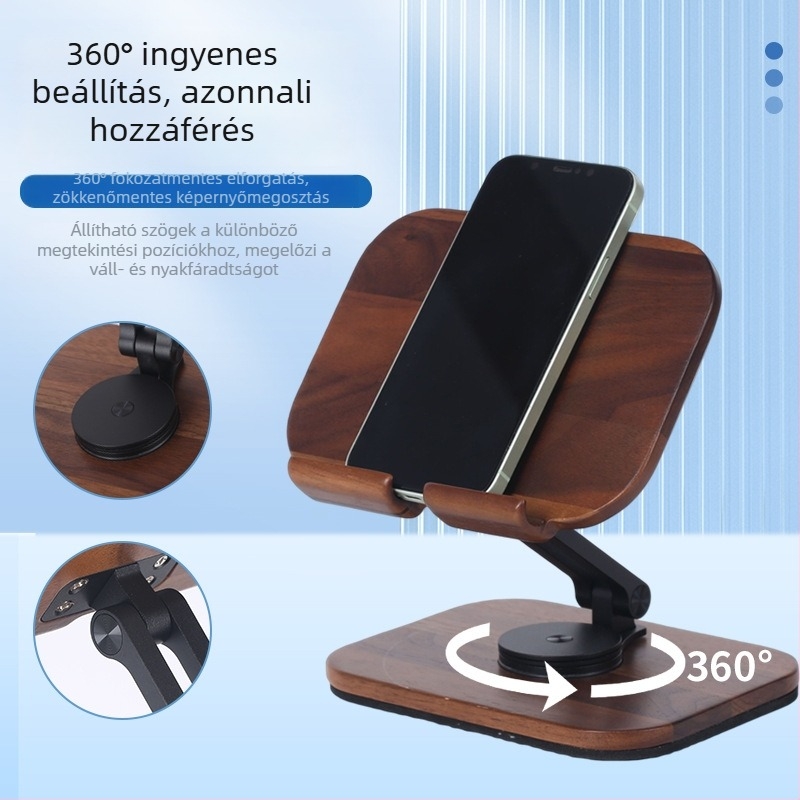 Összecsukható asztali tartó tabletához és telefonhoz, 360°-os forgás, hordozható, rezgéscsillapító