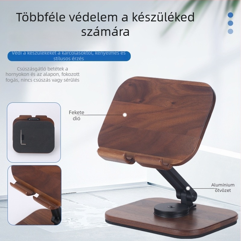 Összecsukható asztali tartó tabletához és telefonhoz, 360°-os forgás, hordozható, rezgéscsillapító