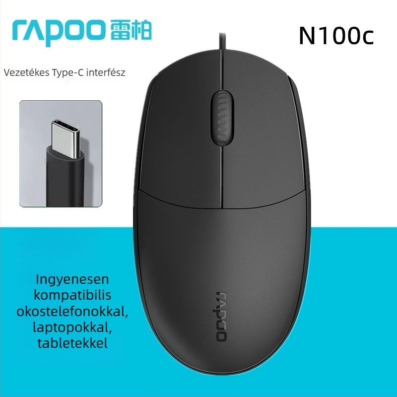 Rapoo vezetékes USB egér laptophoz, 3 gomb, 1000dpi, 1,5 m kábel