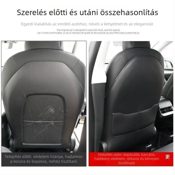 Tesla hátsó anti-ütközés ülésvédő Model Y és Model 3 – hátsó párna, egész évre, mikroszálas bőr, tömőanyag szivacs, logó nyomtatás, egyszínű mintázat
