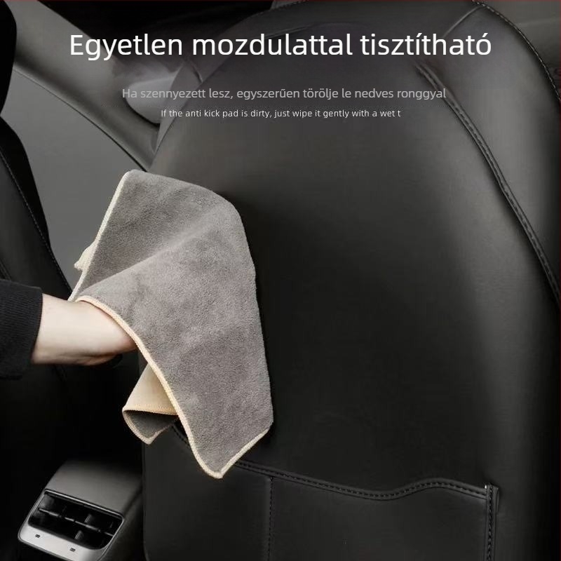 Tesla hátsó anti-ütközés ülésvédő Model Y és Model 3 – hátsó párna, egész évre, mikroszálas bőr, tömőanyag szivacs, logó nyomtatás, egyszínű mintázat