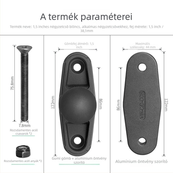 Négyzetcső rögzítő alap C-típusú gömbfejjel, forkliftek és nehézgépek számára; tömeg 400 g; statikus terhelés max 6 kg, dinamikus max 3 kg