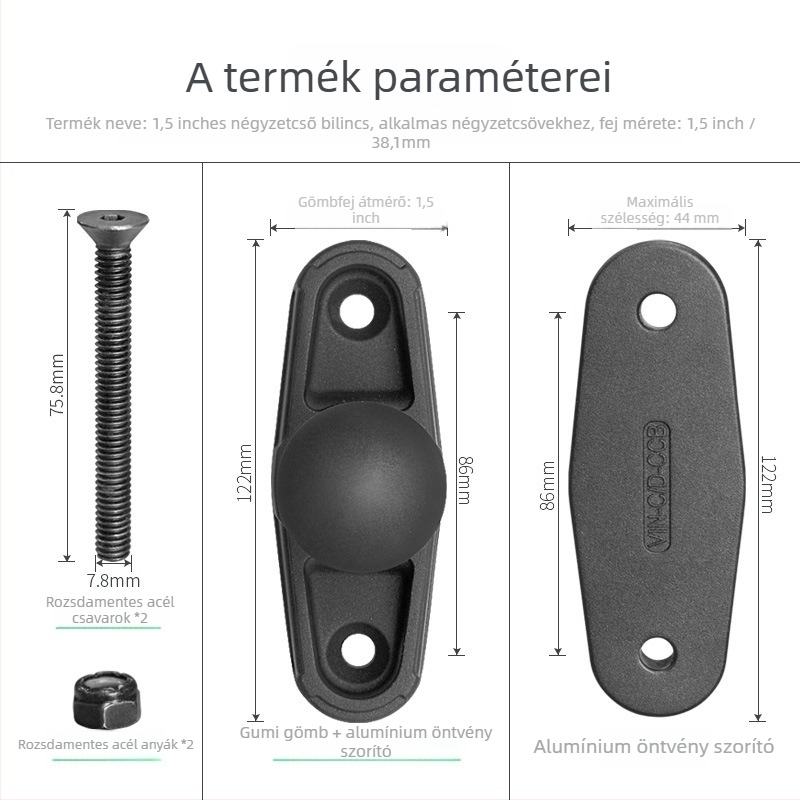 Négyzetcső rögzítő alap C-típusú gömbfejjel, forkliftek és nehézgépek számára; tömeg 400 g; statikus terhelés max 6 kg, dinamikus max 3 kg