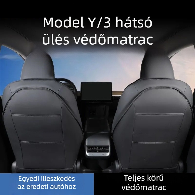 Tesla Model 3/Y ülés hátvédő párna – Enjoy the Journey, műbőr, szintetikus rost töltet, testreszabható, minimalist beltéri