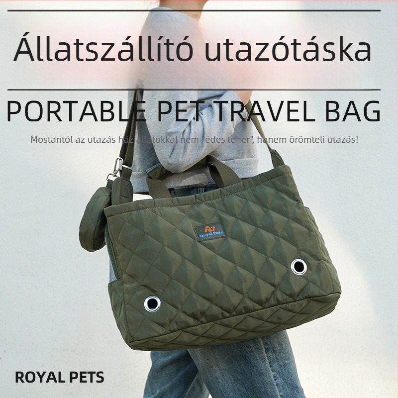Állatbarát táska vállon hordható, lélegző, nagy kapacitású, összecsukható cross-body táska kirándulásokhoz; anyag: technikai szövet; kapacitás 10 kg