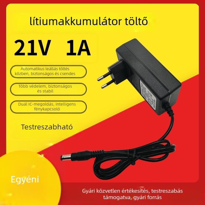 21V Li‑ion akkumulátor töltő, bemenet 100-240V, kimenet 21V