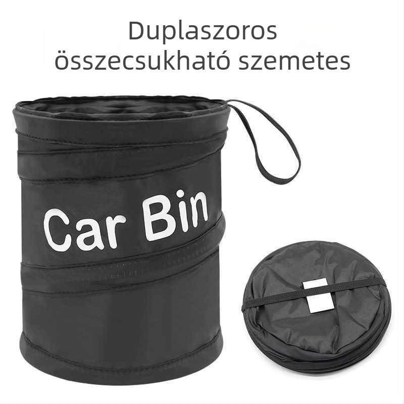 Összecsukható autóba akasztható szemetes és tároló táska, vízálló anyagból, középső üléshez, kézben fogható fogantyúval