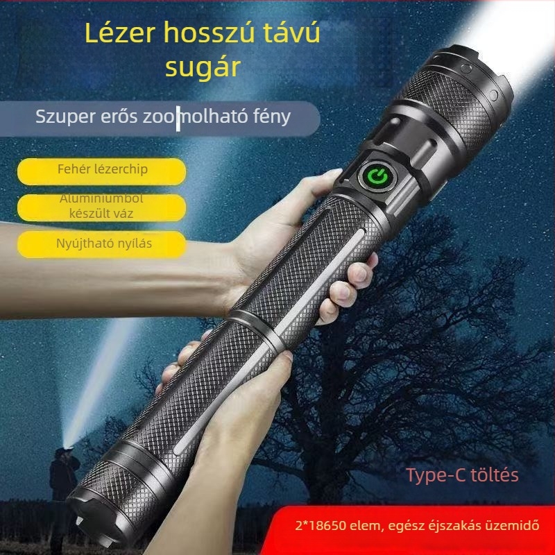 Tölthető lézeres zseblámpa, 50W, alumíniumötvözet ház, hosszú hatótáv
