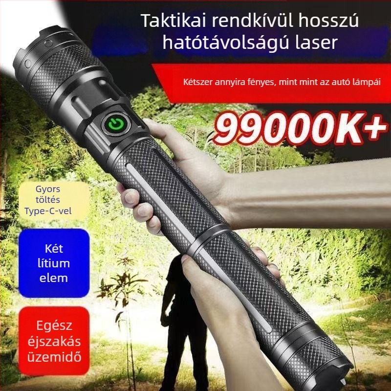 Tölthető lézeres zseblámpa, 50W, alumíniumötvözet ház, hosszú hatótáv