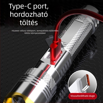 Yao Mountain Tiger LED elemlámpa digitális kijelzővel; 30W teljesítmény; lézerfény; újratölthető 1800mAh akkumulátor; optikai zoom; hatótávolság >500 m