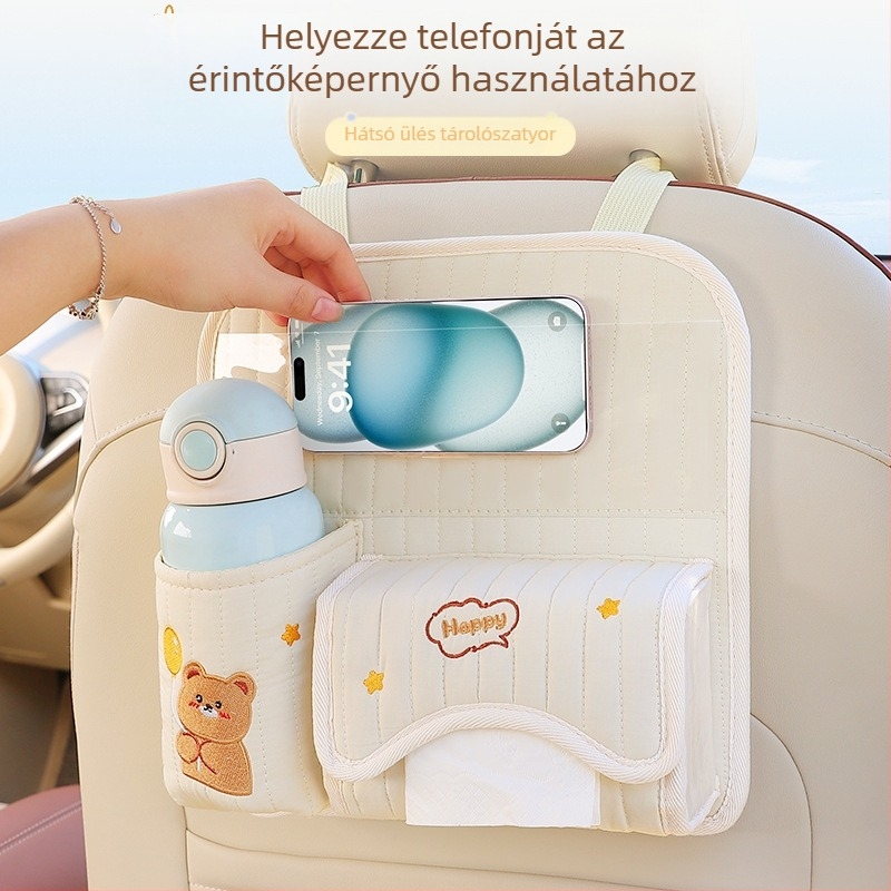 Autóülés hátsó tárolótáska, textil anyagú, 2000 ml, testreszabható, fogantyúval, függő dizájn