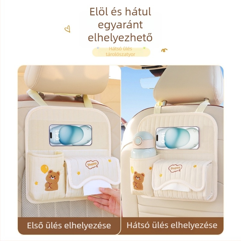 Autóülés hátsó tárolótáska, textil anyagú, 2000 ml, testreszabható, fogantyúval, függő dizájn