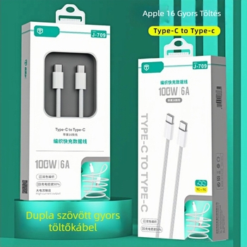 USB-C típusú szövött gyors töltőkábel, 1–2 m, egyfejű csatlakozó