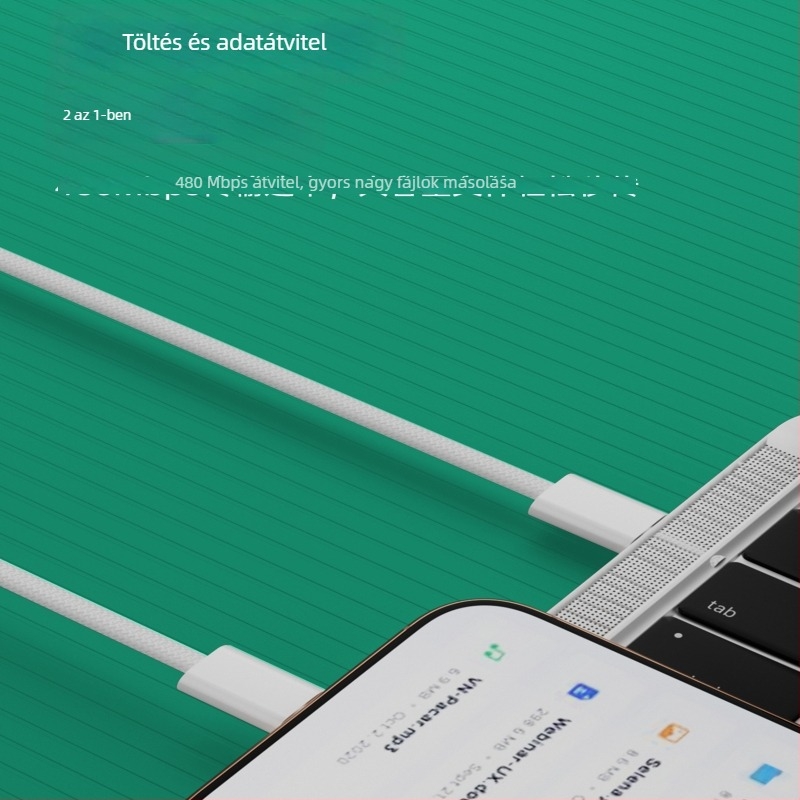 USB-C típusú szövött gyors töltőkábel, 1–2 m, egyfejű csatlakozó