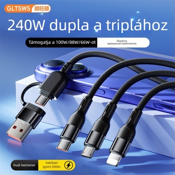 PD240W többportos gyors töltőkábel Lightning/Micro USB/Type-C - 1-2 m, 2-3 kimenet, szövött kábel