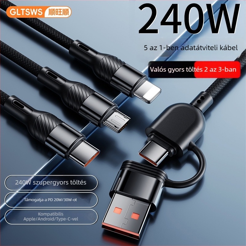PD240W többportos gyors töltőkábel Lightning/Micro USB/Type-C - 1-2 m, 2-3 kimenet, szövött kábel