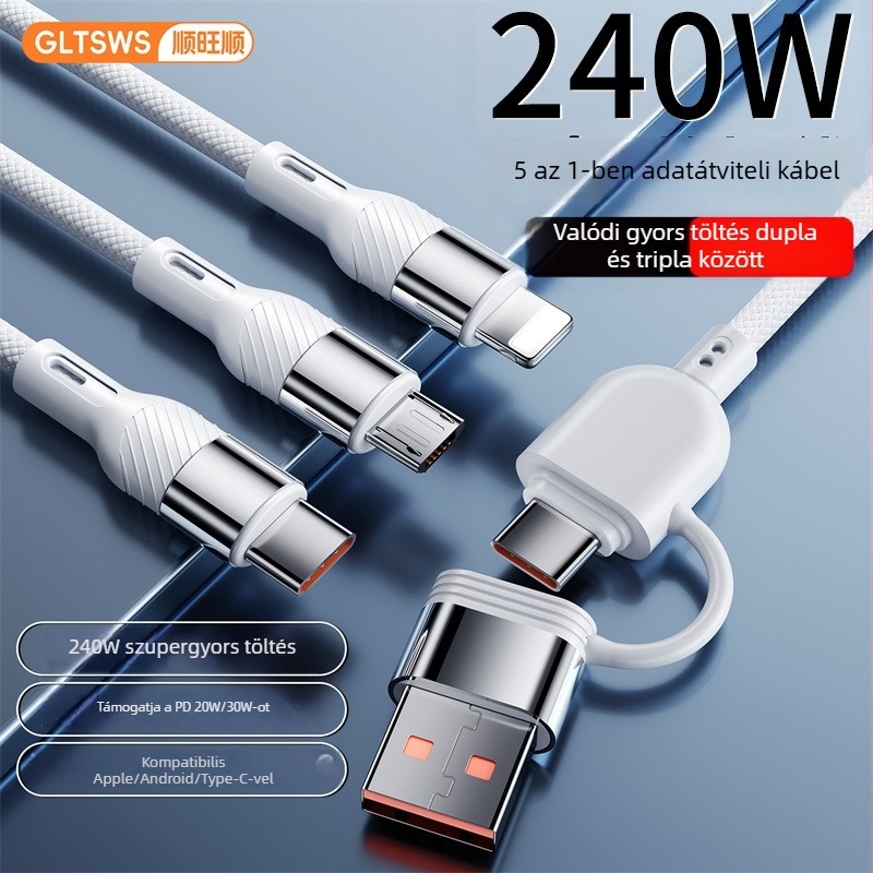 PD240W többportos gyors töltőkábel Lightning/Micro USB/Type-C - 1-2 m, 2-3 kimenet, szövött kábel