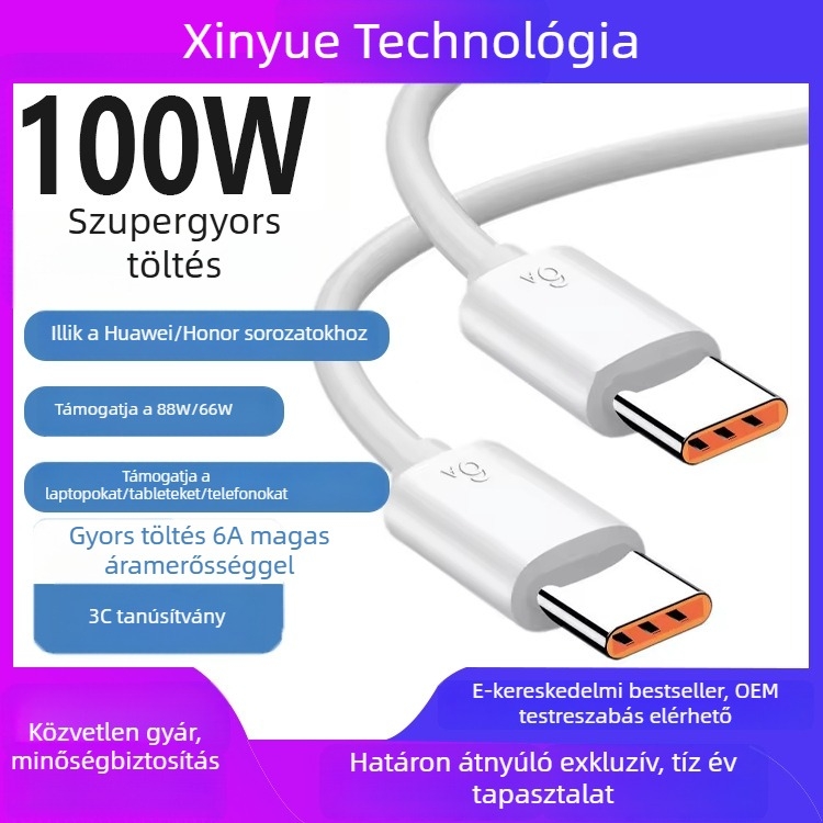 USB-C gyorstöltő kábel, 66W PD, Type-C adatkábel Huawei/Honor készülékekhez