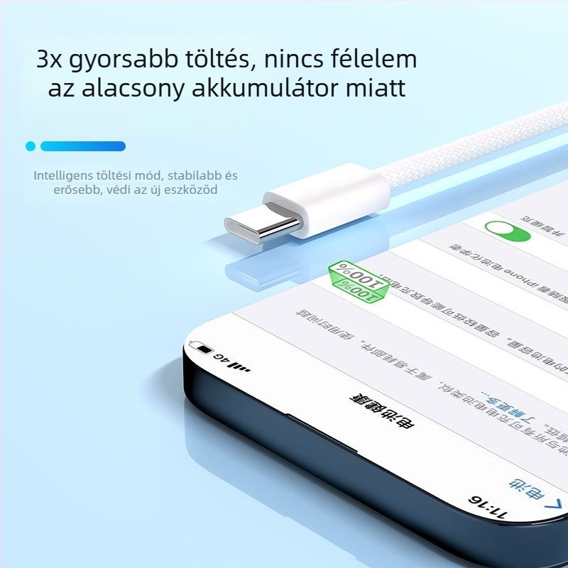 PD240W USB-C Gyors töltésű adatkábel — Hálós kivitel, maximális 30W, Type-C interfész