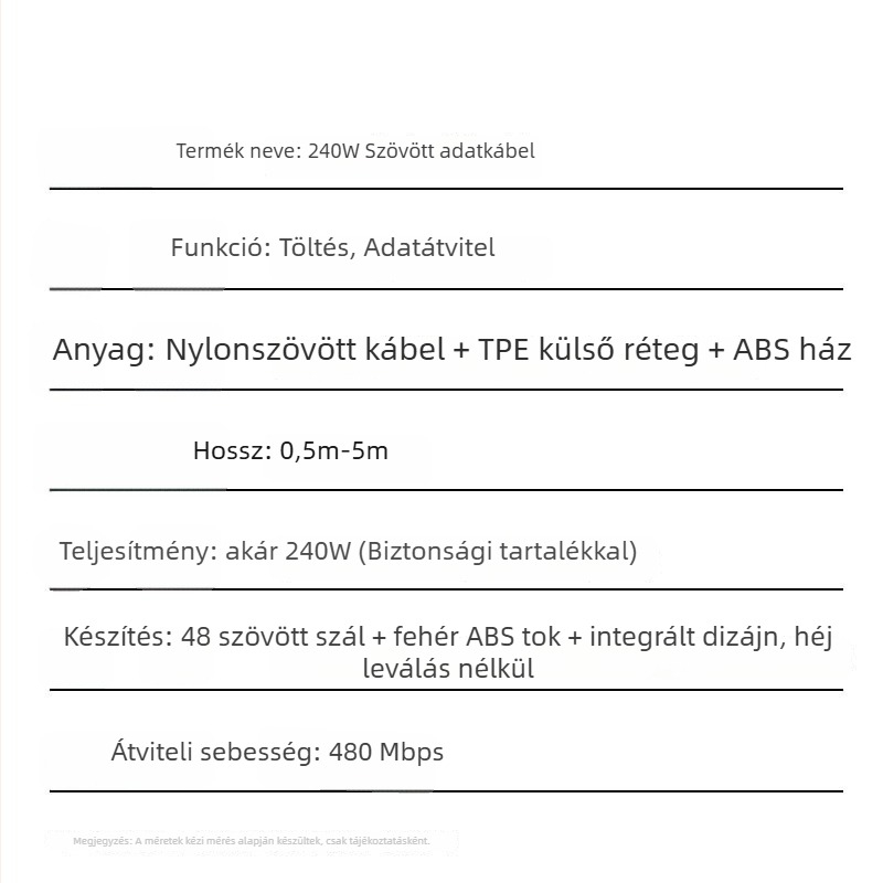 PD240W USB-C Gyors töltésű adatkábel — Hálós kivitel, maximális 30W, Type-C interfész