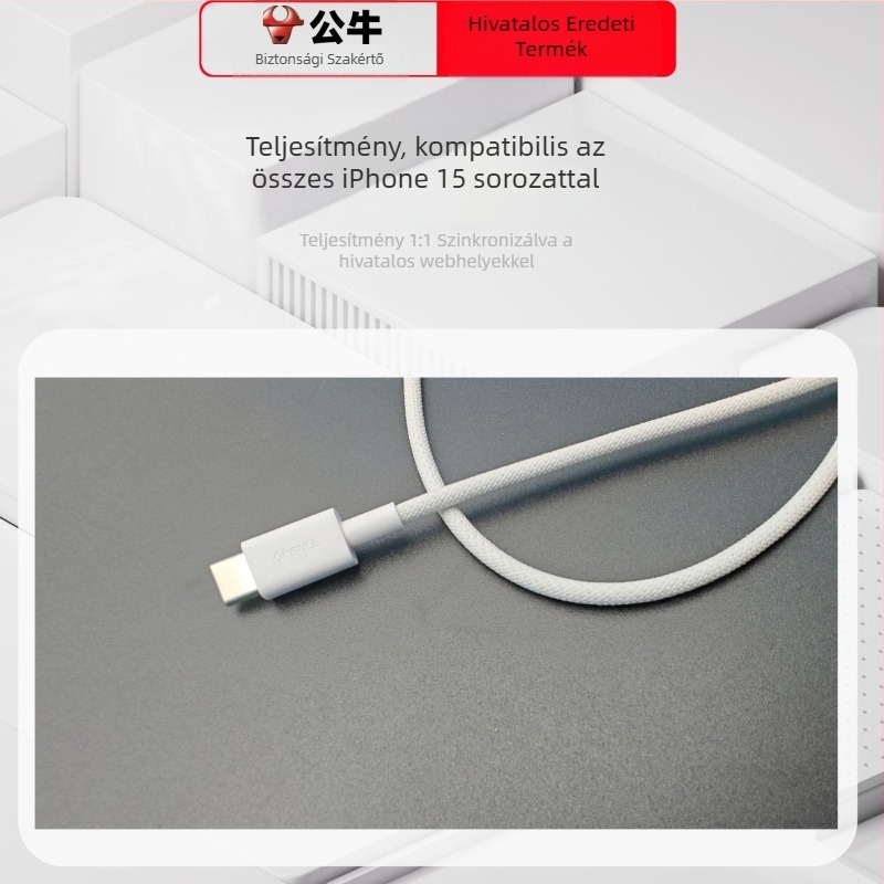 Bull USB-C–ról USB-C-re kábel iPhone 15-höz, gyors töltés, 1,2 m, 60W, TPE kábel, tejfehér