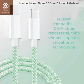 iPhone 15 USB-C gyors töltésű adatkábel, 1–2 m, szőtt dizájn, USB-C csatlakozó, 60W