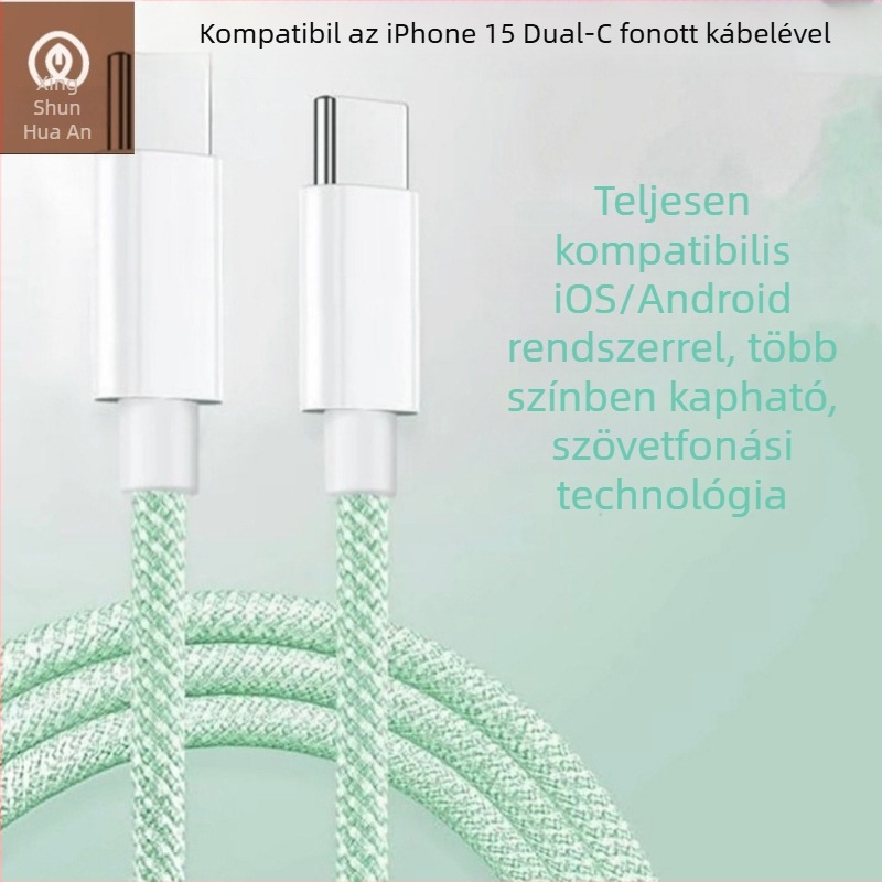 iPhone 15 USB-C gyors töltésű adatkábel, 1–2 m, szőtt dizájn, USB-C csatlakozó, 60W