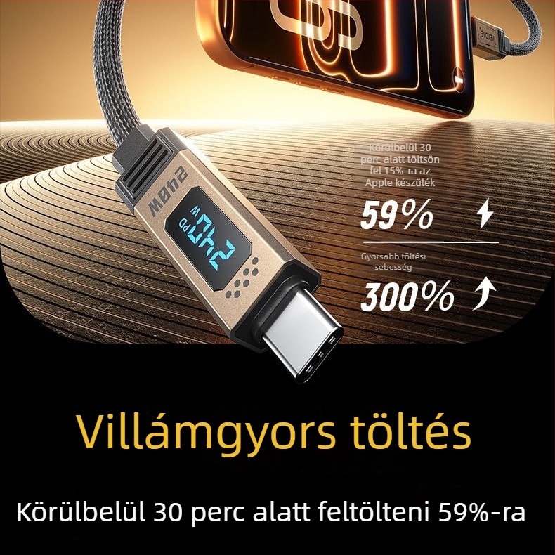 USB-C adatkábel 240W-os gyors töltés digitális kijelzővel (USB 2.0)