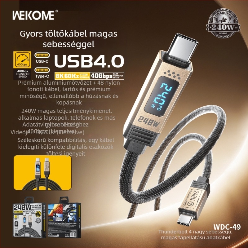 USB-C adatkábel 240W-os gyors töltés digitális kijelzővel (USB 2.0)