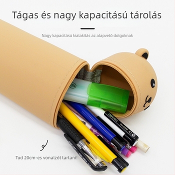Rajzolt medve szilikon tolltartó, nagy kapacitású, kör alakú és kihúzható szívókorong