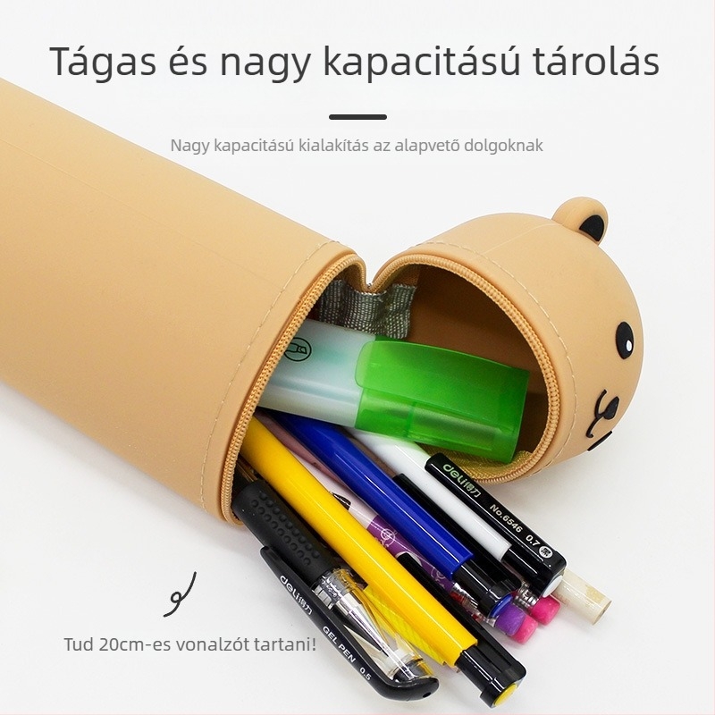 Rajzolt medve szilikon tolltartó, nagy kapacitású, kör alakú és kihúzható szívókorong