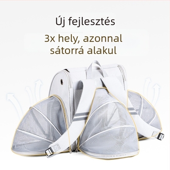 Macska- és kutyaszállító hátizsák, hordozható, bővíthető, összecsukható, közepes kapacitás, Oxford anyag + háló