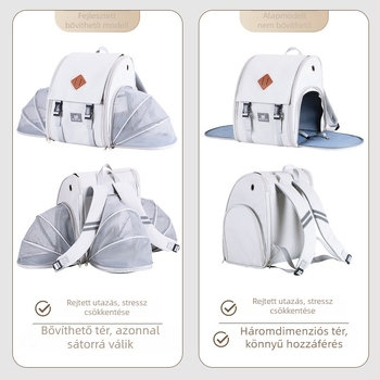 Macska- és kutyaszállító hátizsák, hordozható, bővíthető, összecsukható, közepes kapacitás, Oxford anyag + háló