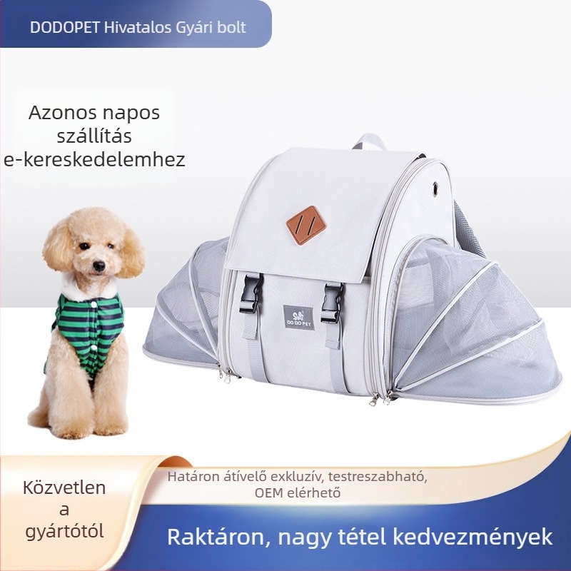 Macska- és kutyaszállító hátizsák, hordozható, bővíthető, összecsukható, közepes kapacitás, Oxford anyag + háló