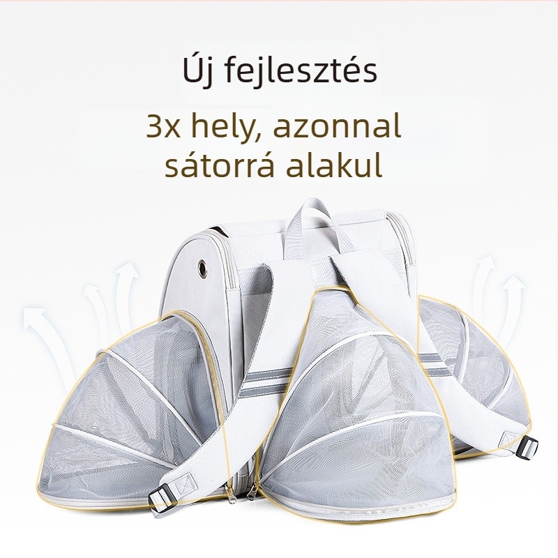 Macska- és kutyaszállító hátizsák, hordozható, bővíthető, összecsukható, közepes kapacitás, Oxford anyag + háló
