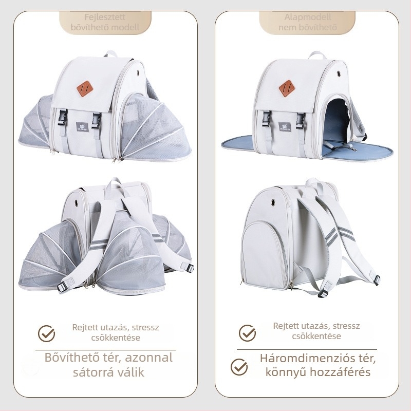 Macska- és kutyaszállító hátizsák, hordozható, bővíthető, összecsukható, közepes kapacitás, Oxford anyag + háló