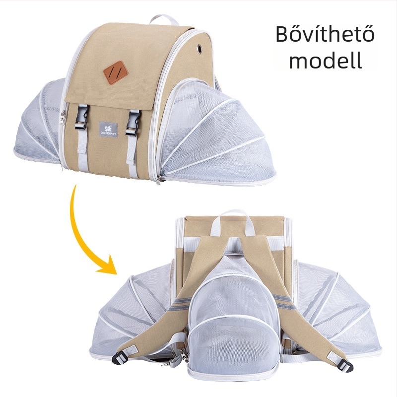 Macska- és kutyaszállító hátizsák, hordozható, bővíthető, összecsukható, közepes kapacitás, Oxford anyag + háló