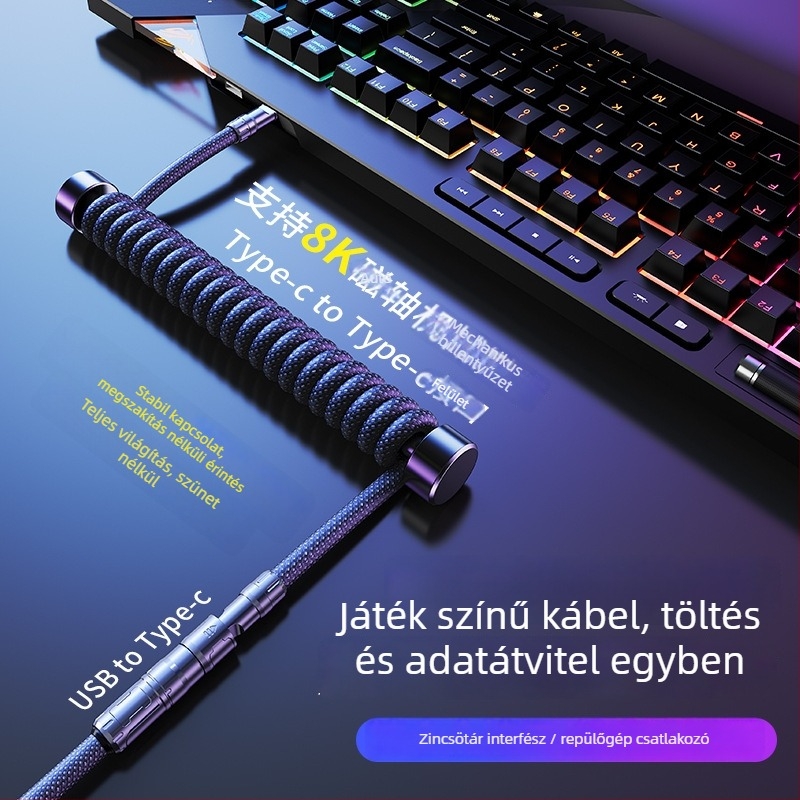 PaiFan 06088 USB 3.0 szőtt billentyűzetkábel, felosztó 1–2 Type-C porttal, mágneses tengely, OEM adatkábel