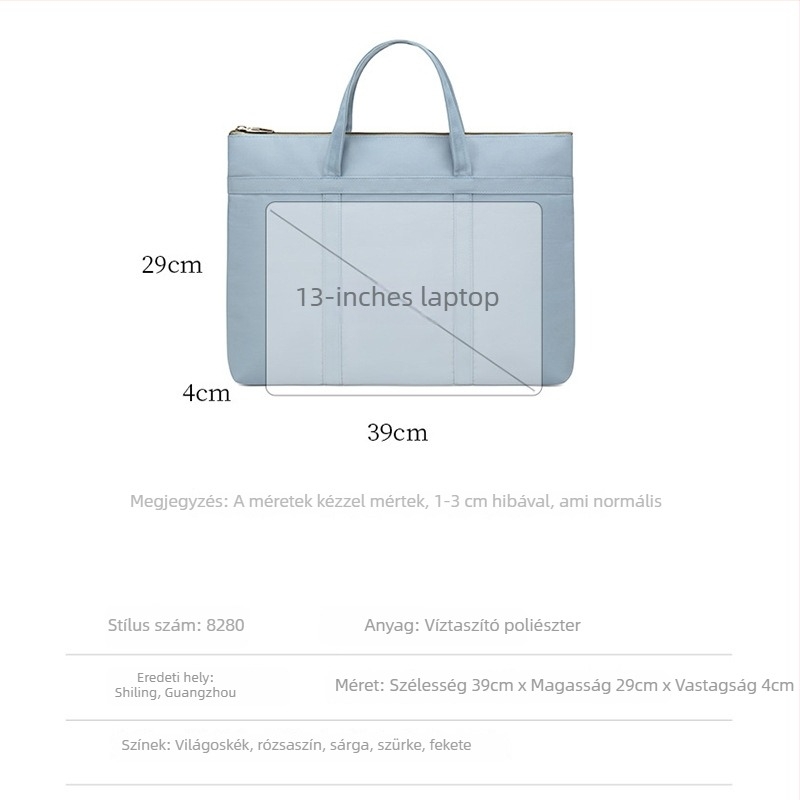 A8280 kézitáska – Koreai stílus, poliészter, cipzár, belső zsebek telefonra, azonosító és laptop számára, kompatibil notebookokkal, tablettákkal és iPaddel