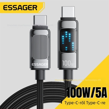 ESSAGER USB Type-C to Type-C 100W PD gyorstöltéshez, telefonhoz, tabletához és laptophoz, 1–2 m hosszú