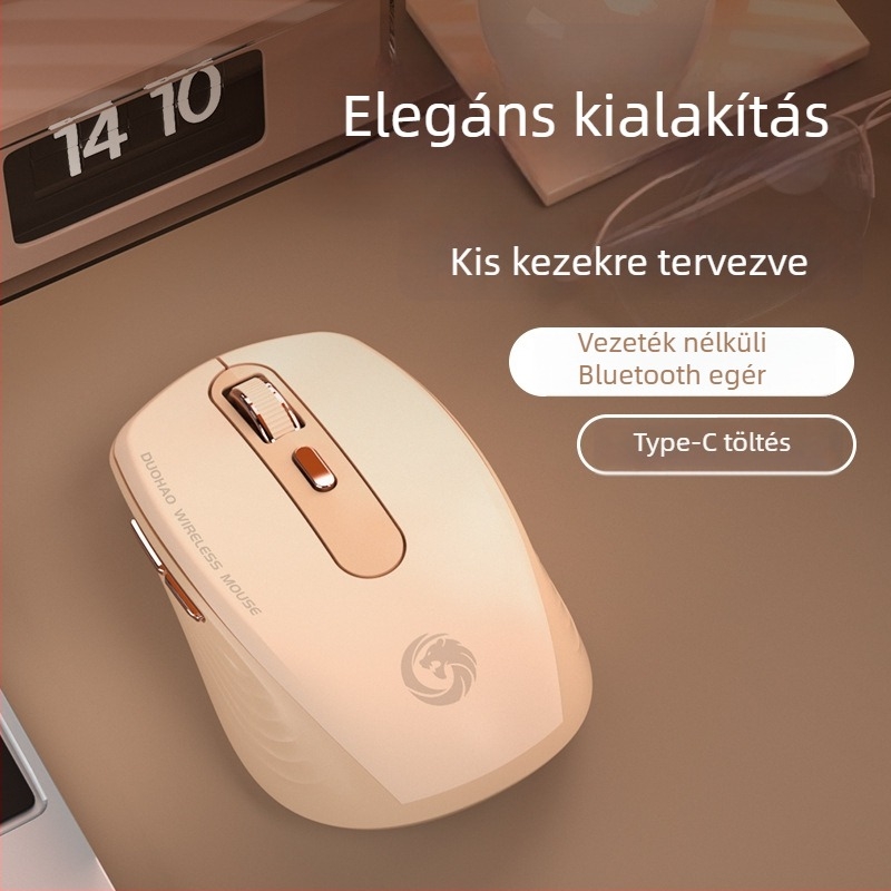 Vezeték nélküli egér kettős mód 2,4G + Bluetooth, 2000dpi, 6 gomb, töltőkábelről újratölthető