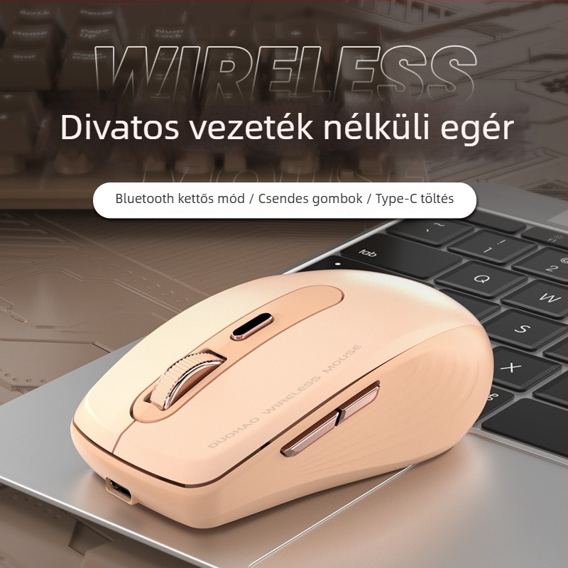 Vezeték nélküli egér kettős mód 2,4G + Bluetooth, 2000dpi, 6 gomb, töltőkábelről újratölthető