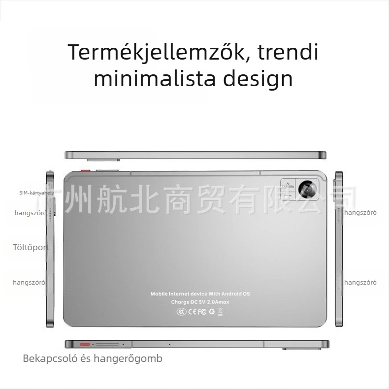 Androidos teljes képernyős tablet, nyolcmagos processzor 1,66 GHz, 64 GB SSD, 4G SIM-kártya és hívás támogatással, dupla kamera