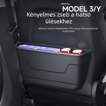 Valódi bőrből készült hátsó ülés tárolódoboz praktikus zsebbel, Tesla Model Y és Model 3 számára (új verzió)