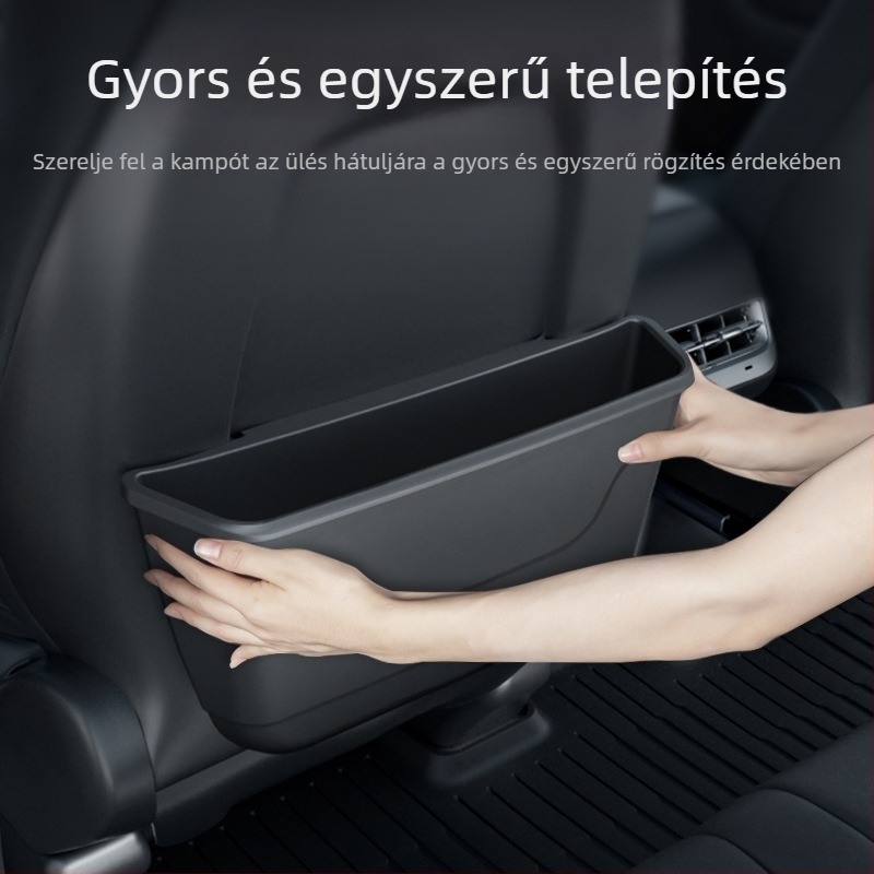 Valódi bőrből készült hátsó ülés tárolódoboz praktikus zsebbel, Tesla Model Y és Model 3 számára (új verzió)